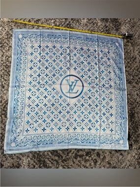Cute fashion Blue & White Monogram Bandana Scarf with Navy Label